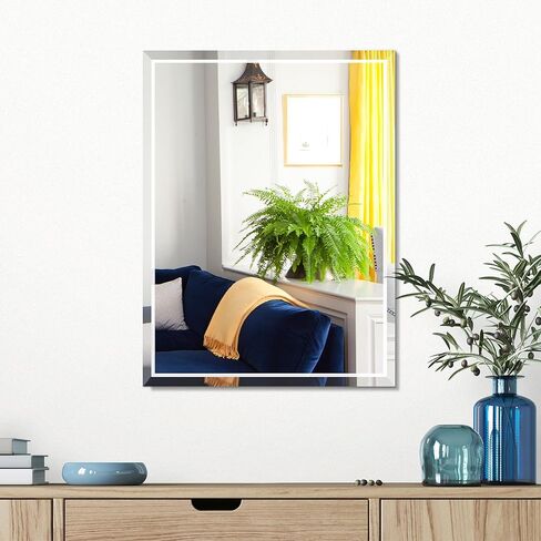 مرآة مستطيلة صغيرة مقاس 11 × 15 بوصة للحمام بدون إطار مرآة مثبتة على الحائط لتزيين المنزل (الحجم: 11 × 15 بوصة) in Kuwait
