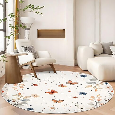 Bow Pattern Area Rug for Girl Bedroom Living Room, Washable Soft Round Artificial Wool Kids Pink Beige Carpet for Entryway Living Room Laundry, 4'Round in Saudi Arabia