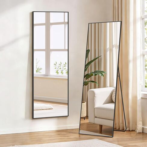 Full Length Mirror 56"x15" Full Body Mirror Arched Free Standing Wall Mounted Leaning Floor Mirrors with Stand Aluminum Alloy Frame for Bedroom Cloakroom, Gold in Saudi Arabia