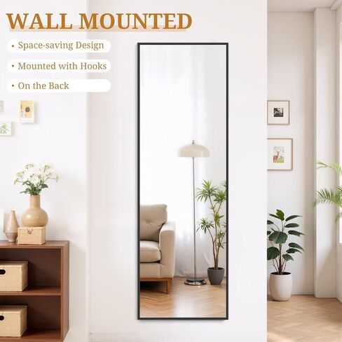 Full Length Mirror 56"x15" Full Body Mirror Arched Free Standing Wall Mounted Leaning Floor Mirrors with Stand Aluminum Alloy Frame for Bedroom Cloakroom, Gold in Saudi Arabia