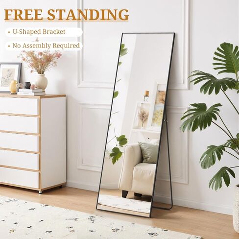 Full Length Mirror 56"x15" Full Body Mirror Arched Free Standing Wall Mounted Leaning Floor Mirrors with Stand Aluminum Alloy Frame for Bedroom Cloakroom, Gold in Saudi Arabia