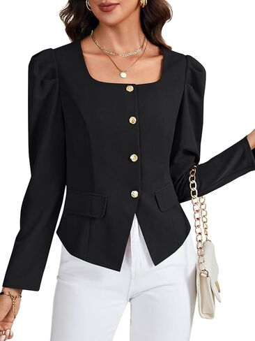 LYANER Women's Square Neck Ruched Long Sleeve Button Down Business Dressy Casual Coat in Saudi Arabia