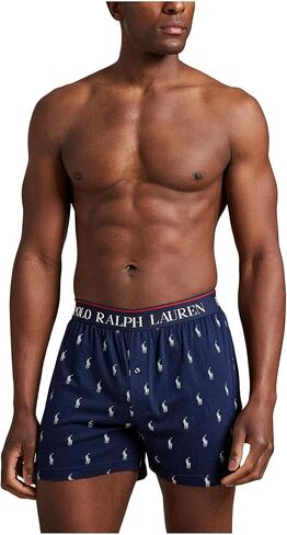 POLO RALPH LAUREN Mens Exposed Waistband Knit Boxer Cruise Navy/White AOPP Small in Saudi Arabia