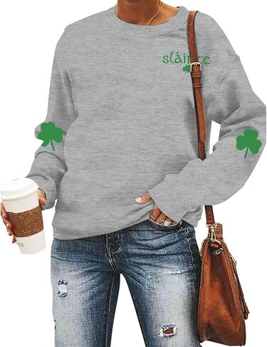 MOUSYA St Patricks Day البلوز المرأة Slainte قمصان St Pattys قميص شامروك البرسيم ملابس منقوشة بكم طويل بلايز in Kuwait