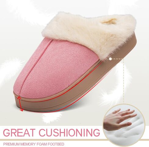 Women's Fuzzy Memory Foam Slippers Comfy Soft Winter Slip On House Slippers Bedroom Shoes with Warm Plush Lining and Indoor Outdoor Soles in Saudi Arabia