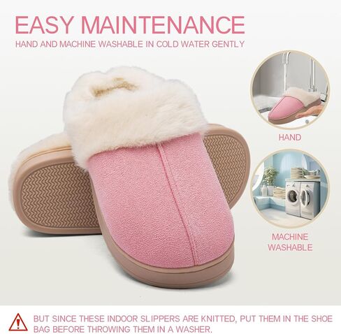 Women's Fuzzy Memory Foam Slippers Comfy Soft Winter Slip On House Slippers Bedroom Shoes with Warm Plush Lining and Indoor Outdoor Soles in Saudi Arabia