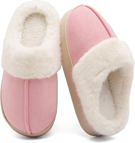 Women's Fuzzy Memory Foam Slippers Comfy Soft Winter Slip On House Slippers Bedroom Shoes with Warm Plush Lining and Indoor Outdoor Soles in Saudi Arabia