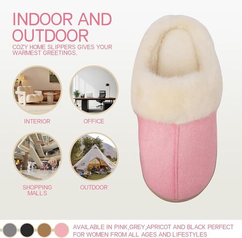 Women's Fuzzy Memory Foam Slippers Comfy Soft Winter Slip On House Slippers Bedroom Shoes with Warm Plush Lining and Indoor Outdoor Soles in Saudi Arabia