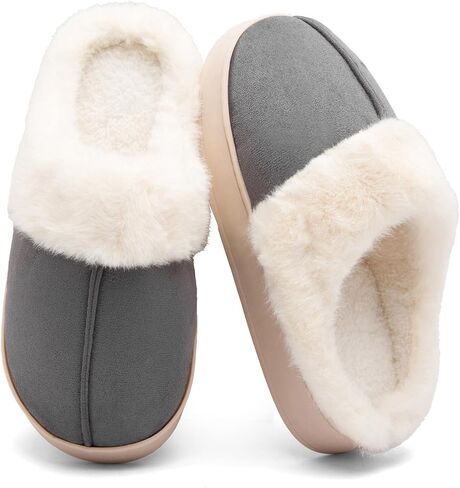 Women's Fuzzy Memory Foam Slippers Comfy Soft Winter Slip On House Slippers Bedroom Shoes with Warm Plush Lining and Indoor Outdoor Soles in Saudi Arabia