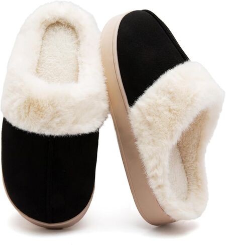 Women's Fuzzy Memory Foam Slippers Comfy Soft Winter Slip On House Slippers Bedroom Shoes with Warm Plush Lining and Indoor Outdoor Soles in Saudi Arabia