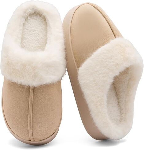 Women's Fuzzy Memory Foam Slippers Comfy Soft Winter Slip On House Slippers Bedroom Shoes with Warm Plush Lining and Indoor Outdoor Soles in Saudi Arabia