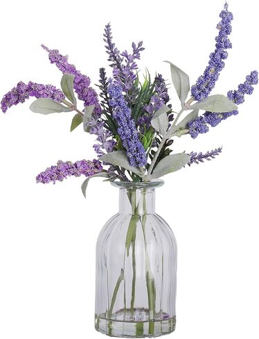 Abzo Fake Flowers- Artificial Lavender Plants in Glass Vase with Faux Water,Faux Silk Flowers Fake Plant Decor for Home Office, Bathroom Farmhouse Kitchen Dining Table Decor in Saudi Arabia