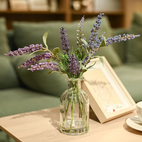Abzo Fake Flowers- Artificial Lavender Plants in Glass Vase with Faux Water,Faux Silk Flowers Fake Plant Decor for Home Office, Bathroom Farmhouse Kitchen Dining Table Decor in Saudi Arabia