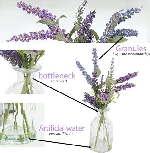 Abzo Fake Flowers- Artificial Lavender Plants in Glass Vase with Faux Water,Faux Silk Flowers Fake Plant Decor for Home Office, Bathroom Farmhouse Kitchen Dining Table Decor in Saudi Arabia