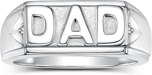 Rylos Men's Classic DAD Ring, Sterling Silver or Gold Plated with Diamond Accents, Elegant Father’s Jewelry, Timeless Gift Ring for Dad, Stylish Men’s Silver Ring, Available in Sizes 6–13 in Saudi Arabia