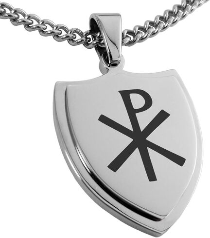 Stainless Steel Chi Rho Shield Pendant Necklace in Saudi Arabia