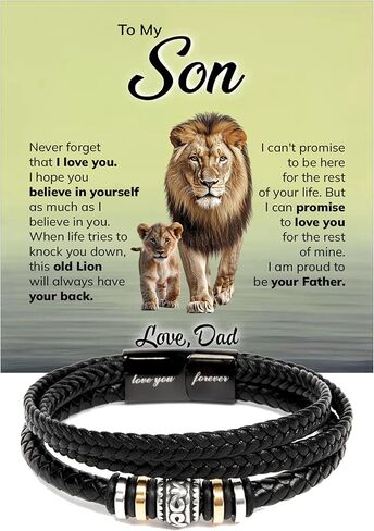 سوار للابن من الأب والأم، سوار جلدي أسود مضفر للرجال منقوش عليه أحبك إلى الأبد، هدية للابن، التخرج، عيد الميلاد وعيد الفصح. in Kuwait