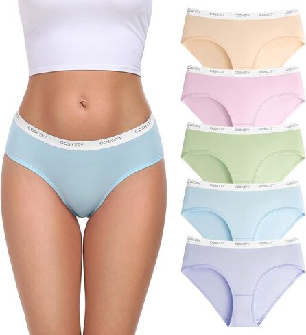 coskefy Women's Underwear Cotton Breathable Hipster Panties Soft Low Rise Bikini Ladies Workout Briefs 5 Pack in Kuwait