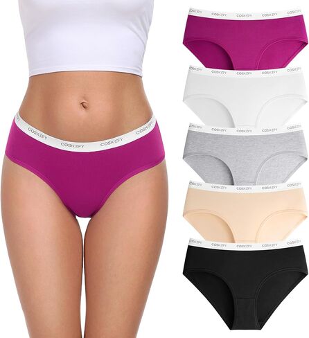 coskefy Women's Underwear Cotton Breathable Hipster Panties Soft Low Rise Bikini Ladies Workout Briefs 5 Pack in Kuwait