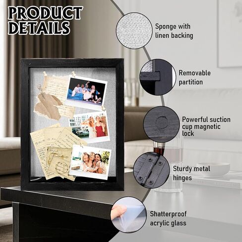 صندوق الظل مقاس 14 × 11 حافظات عرض إطارات الصور السوداء مع ضوء LED، وصناديق تذكارات الذاكرة مع 4 أرفف حلية قابلة للإزالة، للاحتفال بالذكرى السنوية لحفلات الزفاف وخريجي الأطفال التذكارية القديمة المتعثرة in Kuwait