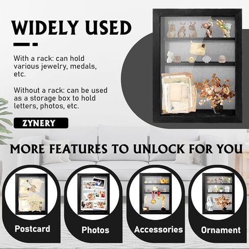 صندوق الظل مقاس 14 × 11 حافظات عرض إطارات الصور السوداء مع ضوء LED، وصناديق تذكارات الذاكرة مع 4 أرفف حلية قابلة للإزالة، للاحتفال بالذكرى السنوية لحفلات الزفاف وخريجي الأطفال التذكارية القديمة المتعثرة in Kuwait