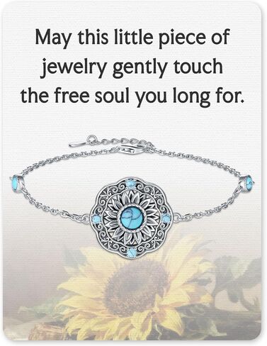 S925 Sterling Silver Turquoise Dragonfly Sunflower Bracelet - Vintage Bohemian Bracelet Victorian Style Jewelry Christmas Birthday Gifts for Women in Kuwait