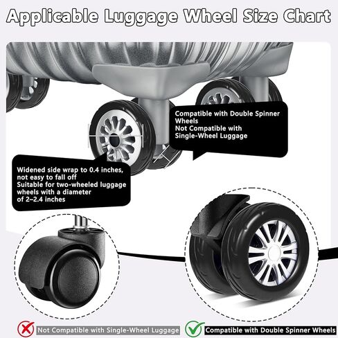 8 Pcs Upgraded Luggage Wheel Covers, Suitcase Protector, Wear-Resistant Anti-Noise Silicone Wheel Covers for 2-2.4" Spinner Wheels, Travel Accessories for Carry On Luggage (Black, Small) in Saudi Arabia