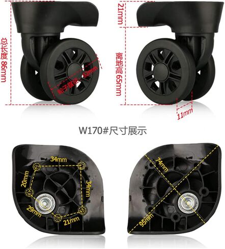 Luggage Wheels Replacement, (Set of a Pair) 360 Degree Swivel Luggage Mute Wheel Suitcase Replacement Repair Wheels Parts Spinner, Black in Saudi Arabia