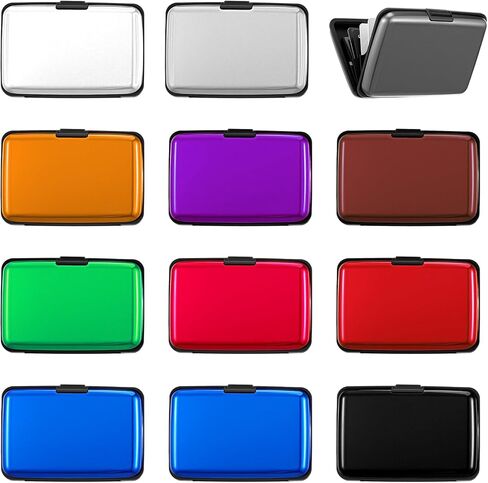 12 قطعة من حامل بطاقات الائتمان المعدنية بتقنية RFID - حافظة محفظة رفيعة من الألومنيوم لبطاقات العمل مع مشبك آمن للرجال والنساء (11 لونًا متنوعًا) in Kuwait