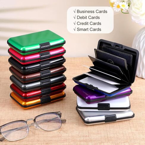 12 قطعة من حامل بطاقات الائتمان المعدنية بتقنية RFID - حافظة محفظة رفيعة من الألومنيوم لبطاقات العمل مع مشبك آمن للرجال والنساء (11 لونًا متنوعًا) in Kuwait