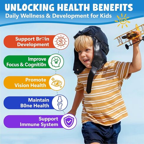 Kids Omega 3 Gummies - Algae Omega3 with Choline, Lutein, Vitamin D3 B12, Calcium, Zinc for Kids Brain Development, Eye, Energy & Immune Support - Daily Omega 3 Gummy - Sugar-Free & No Fish Taste in Saudi Arabia