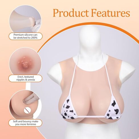 Qianbei Silicone Breastplate Round Collar Silicone Breast Forms for Crossdresser Drag Queen B-G Cup in Kuwait