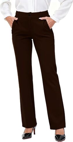 ZTN Womens 29"/31"/33" Business Casual Dress Pants Wide Straight Leg Trousers with Pockets in Kuwait