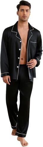 Silk Pajamas for Men Long Sleeve Pj Set Men's Pajama Sets Button-down Satin Silk Pjs Mens Pajamas Set Pjs S ets in Saudi Arabia