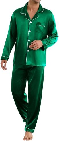 Silk Pajamas for Men Long Sleeve Pj Set Men's Pajama Sets Button-down Satin Silk Pjs Mens Pajamas Set Pjs S ets in Saudi Arabia