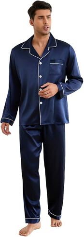 Silk Pajamas for Men Long Sleeve Pj Set Men's Pajama Sets Button-down Satin Silk Pjs Mens Pajamas Set Pjs S ets in Saudi Arabia