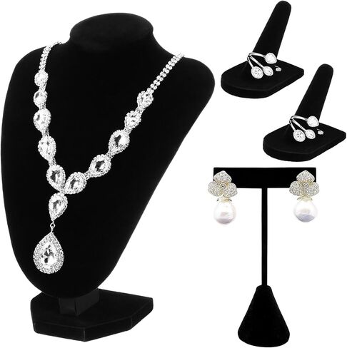 Wenqik 3 Pcs Velvet Jewelry Display Set Velvet Necklace Bust Holder T Shape Earring Stand Ring Finger Jewelry Holder, Black in Saudi Arabia