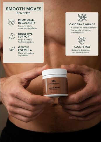 Centenarius Nutrition Smooth Moves – Gentle Botanical Bowel Support Blend with Cascara Sagrada & Aloe Ferox – Natural Digestive Balance, Occasional Relief, Non-Habit Forming Daily Comfort Capsules in Saudi Arabia
