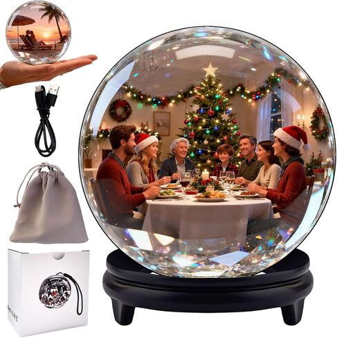 Memory Sphere 2.7" 3D Crystal Ball with Sound - Personalized Upload Your Own Videos & Photos | Custom Gift for Christmas, Couples, Anniversary, Birthday & Wedding (Black) in Saudi Arabia