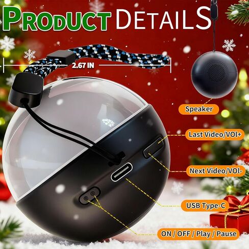 Memory Sphere 2.7" 3D Crystal Ball with Sound - Personalized Upload Your Own Videos & Photos | Custom Gift for Christmas, Couples, Anniversary, Birthday & Wedding (Black) in Saudi Arabia