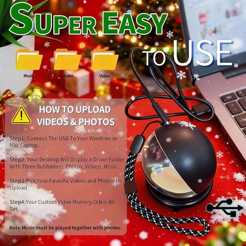 Memory Sphere 2.7" 3D Crystal Ball with Sound - Personalized Upload Your Own Videos & Photos | Custom Gift for Christmas, Couples, Anniversary, Birthday & Wedding (Black) in Saudi Arabia