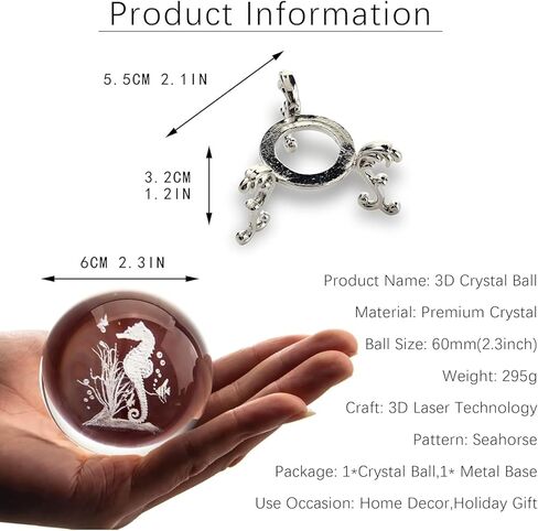 3D Crystal Ball Decoration, Equipped with a Vertical 3D Glass Crystal Tabletop Decoration, Featuring Laser-Engraved Multi-Patterns, Suitable for Homes, Offices and bedrooms. in Saudi Arabia