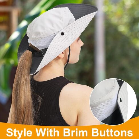 Sun Hats for Women Men, Sun Protection Breathable Mesh Fishing Hat, Foldable Waterproof Wide Brim Hat with Ponytail for Outdoor Beach Hiking Gardening Outdoor, Beige Grey in Saudi Arabia