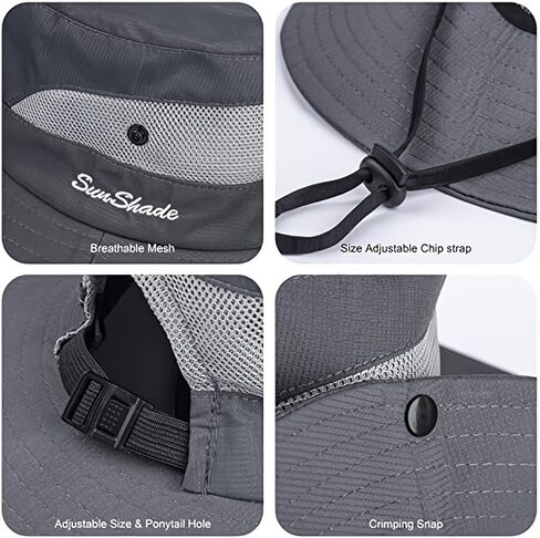 Sun Hats for Women Men, Sun Protection Breathable Mesh Fishing Hat, Foldable Waterproof Wide Brim Hat with Ponytail for Outdoor Beach Hiking Gardening Outdoor, Beige Grey in Saudi Arabia