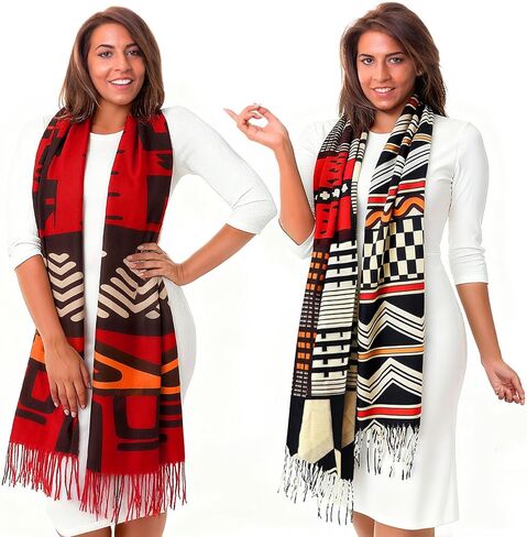 2 Pcs African Scarves Black History Month Shawls for Women African Tribal Style Warm Tassel Shawl Soft Cashmere Feel Scarf Black History Month Gifts for Women Large Wrap in Saudi Arabia