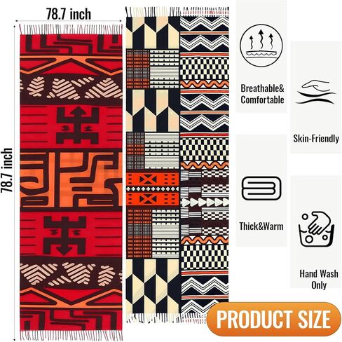2 Pcs African Scarves Black History Month Shawls for Women African Tribal Style Warm Tassel Shawl Soft Cashmere Feel Scarf Black History Month Gifts for Women Large Wrap in Saudi Arabia