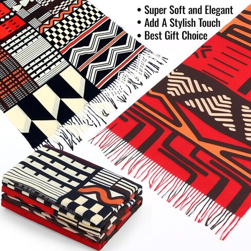 2 Pcs African Scarves Black History Month Shawls for Women African Tribal Style Warm Tassel Shawl Soft Cashmere Feel Scarf Black History Month Gifts for Women Large Wrap in Saudi Arabia
