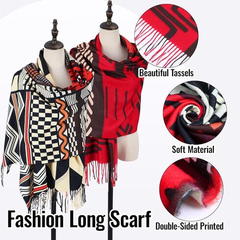 2 Pcs African Scarves Black History Month Shawls for Women African Tribal Style Warm Tassel Shawl Soft Cashmere Feel Scarf Black History Month Gifts for Women Large Wrap in Saudi Arabia