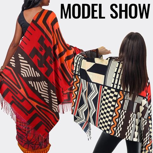2 Pcs African Scarves Black History Month Shawls for Women African Tribal Style Warm Tassel Shawl Soft Cashmere Feel Scarf Black History Month Gifts for Women Large Wrap in Saudi Arabia