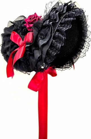 Vintage Victorian Gothic Tea Party Lace Straw Hat Lolita Girls Flowers Bonnet Black Headdress in Saudi Arabia